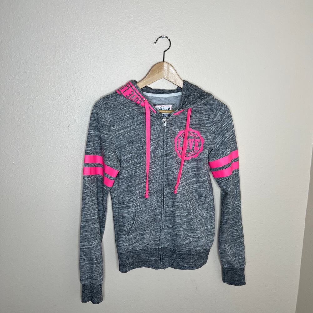 Reflex Gray Pink Love Zip Up Hoodie Medium